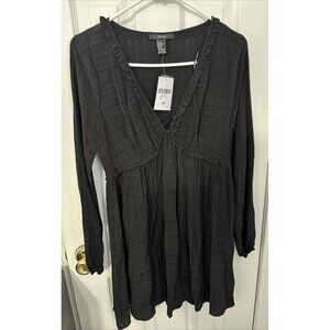 Forever 21 Size Medium Sleeve Ruffle Dress Black V- Neck